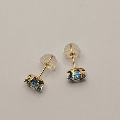 Gold Blue Topaz Stud Earrings, 10K Yellow Gold Blue Topaz 6X4mm Stud Earrings, December Birthstone, Genuine Topaz Jewelry