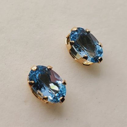 Gold Blue Topaz Stud Earrings, 10K Yellow Gold Blue Topaz 6X4mm Stud Earrings, December Birthstone, Genuine Topaz Jewelry