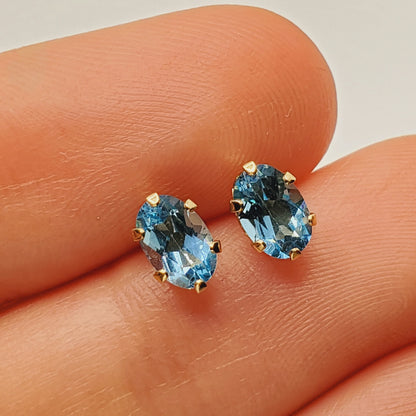 Gold Blue Topaz Stud Earrings, 10K Yellow Gold Blue Topaz 6X4mm Stud Earrings, December Birthstone, Genuine Topaz Jewelry