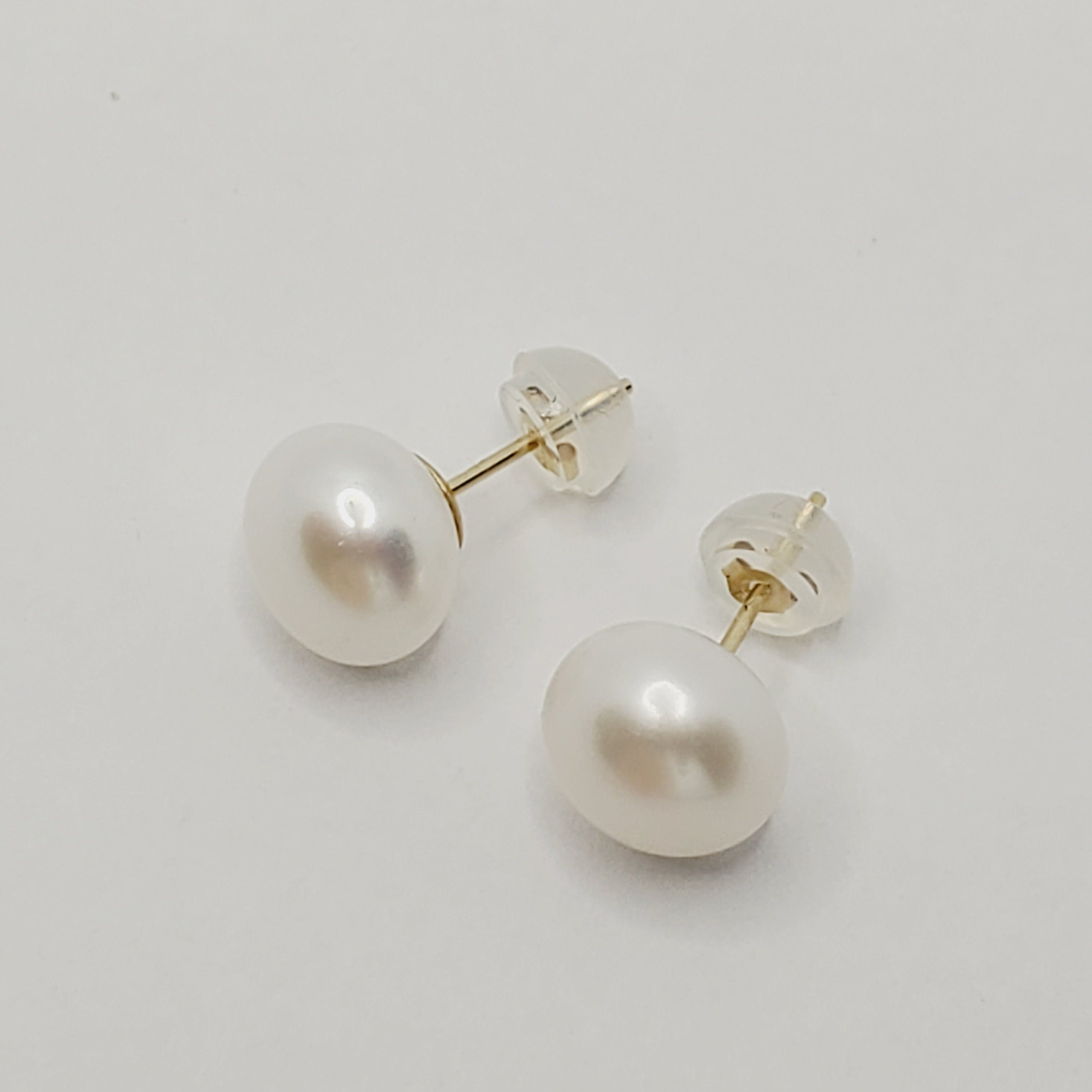Gold Pearl Stud Earrings , 14K Yellow Gold Genuine Cultured Pearl 9x9mm stud Earrings, June Birthstone, Birthday Gift For Mom