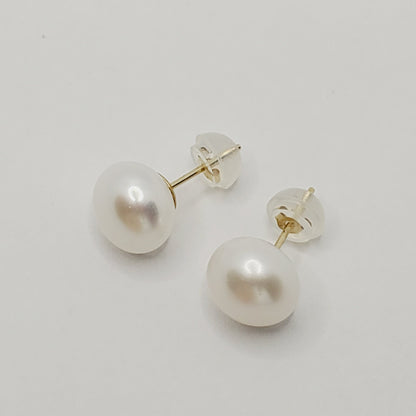 Gold Pearl Stud Earrings , 14K Yellow Gold Genuine Cultured Pearl 9x9mm stud Earrings, June Birthstone, Birthday Gift For Mom