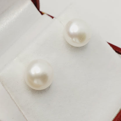 Gold Pearl Stud Earrings , 14K Yellow Gold Genuine Cultured Pearl 9x9mm stud Earrings, June Birthstone, Birthday Gift For Mom