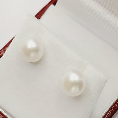 Gold Pearl Stud Earrings , 14K Yellow Gold Genuine Cultured Pearl 9x9mm stud Earrings, June Birthstone, Birthday Gift For Mom
