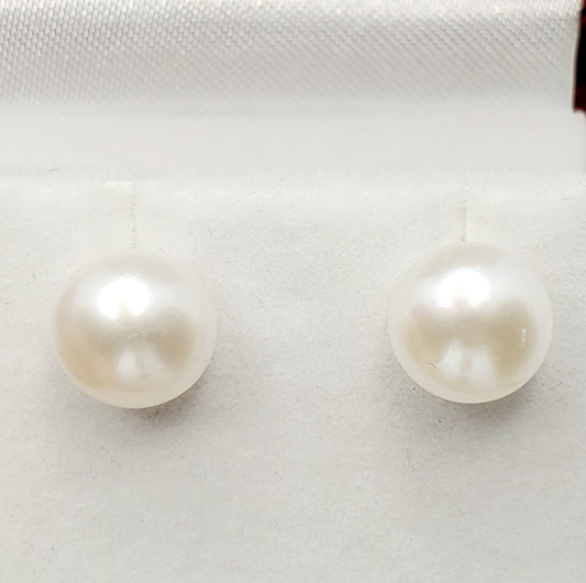 Gold Pearl Stud Earrings , 14K Yellow Gold Genuine Cultured Pearl 9x9mm stud Earrings, June Birthstone, Birthday Gift For Mom