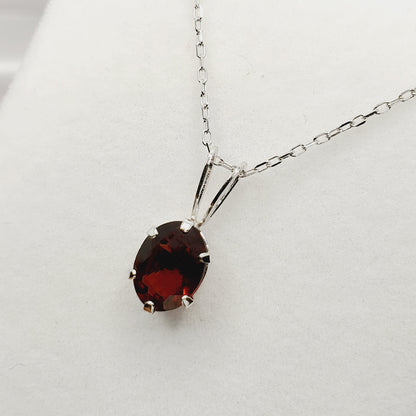 Gold Garnet Pendant, 10K White Gold Genuine Garnet 8x6mm Pendant, Garnet Jewelry, January Birthstone