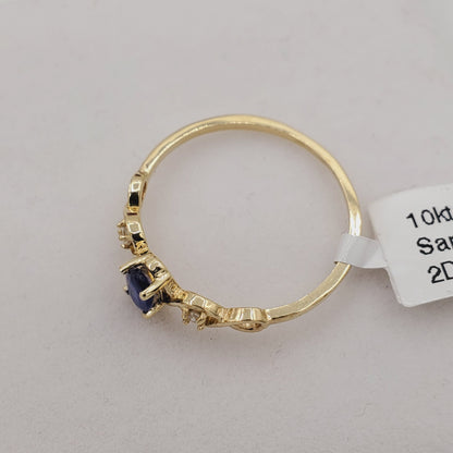 Gold Blue Sapphire Ring , 10K Gold Natural Blue Sapphire (0.42ct) With Diamond (0.02ct) Ring