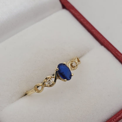 Gold Blue Sapphire Ring , 10K Gold Natural Blue Sapphire (0.42ct) With Diamond (0.02ct) Ring