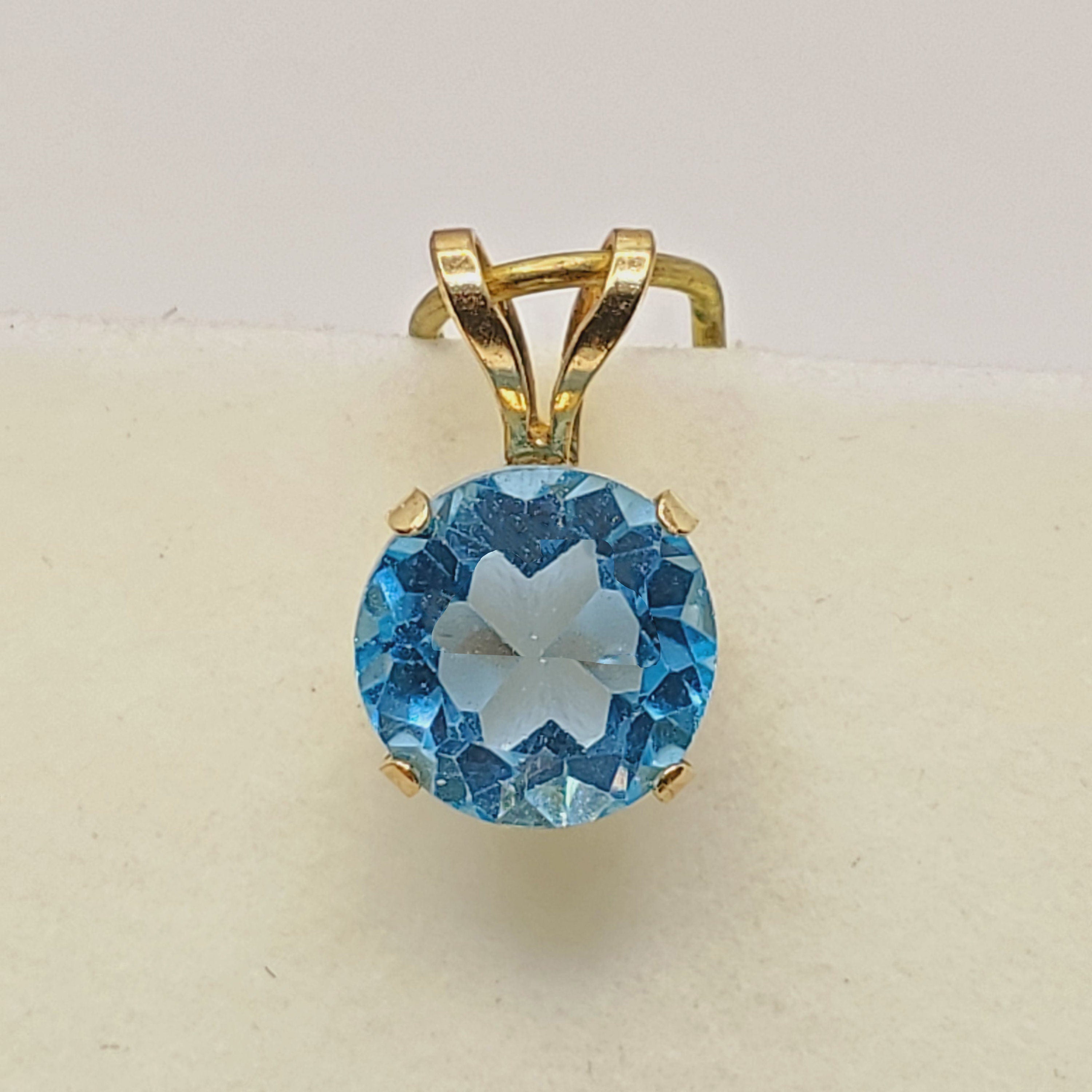Gold Blue Topaz Pendant Necklace, 10K Yellow Gold Blue Topaz 6x6mm Pendant For Women, December Birthstone, Blue Gemstone, Gift for Her