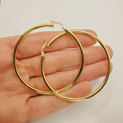 Gold Hoop Women’s Earrings, Fashionable Shiny Hoop Earrings 55mm for Women Girls, Handmade 10K Yellow Gold Circle Earrings Gift