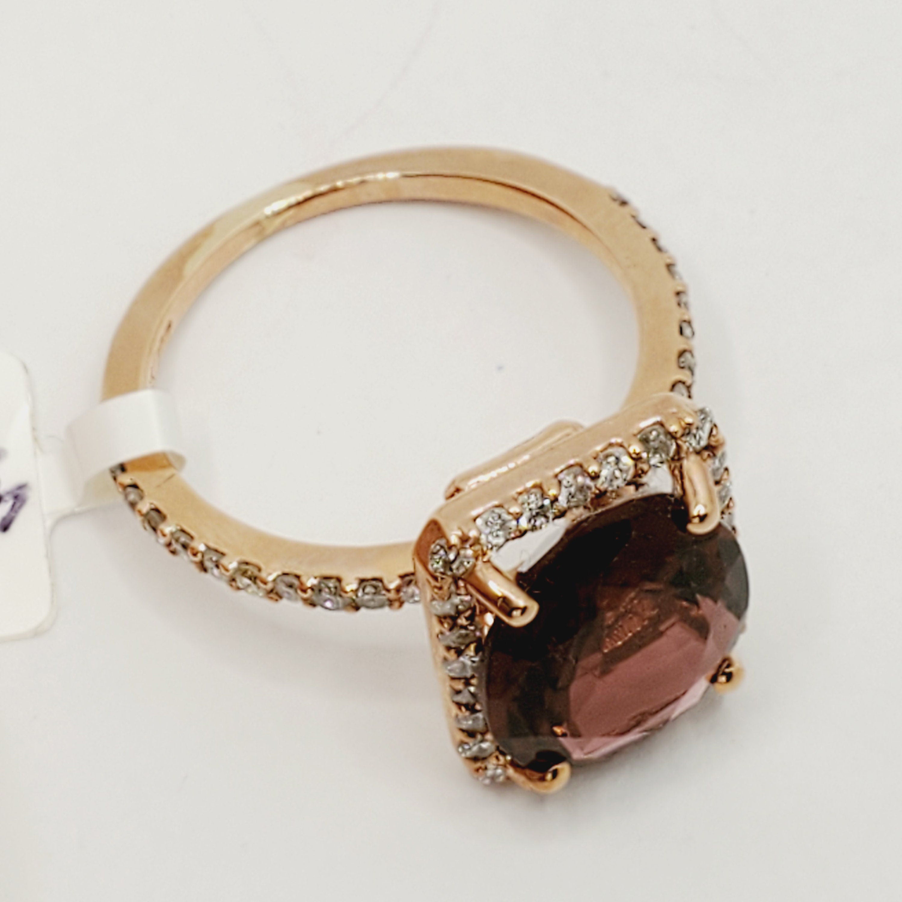 Gold Natural Tourmaline Ring, 10K Rose Gold Natural Tourmaline with Diamond Ring, Pink Gemstone Ring, Wedding Engagement Christmas Gift