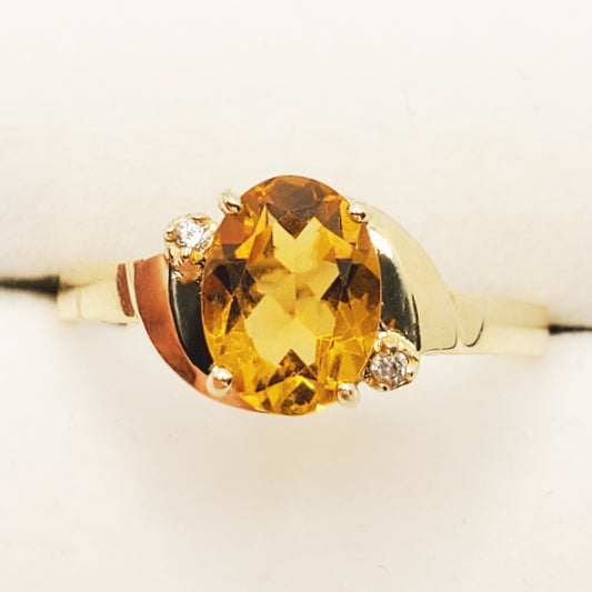 Gold Citrine Ring, 10K Yellow Gold Citrine 8x6mm and Diamond Ring, November Birthstone, Citrine Gemstone, Ring For Women, Presents For Mom