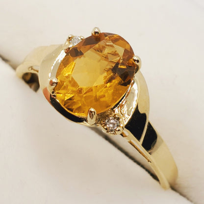 Gold Citrine Ring, 10K Yellow Gold Citrine 8x6mm and Diamond Ring, November Birthstone, Citrine Gemstone, Ring For Women, Presents For Mom