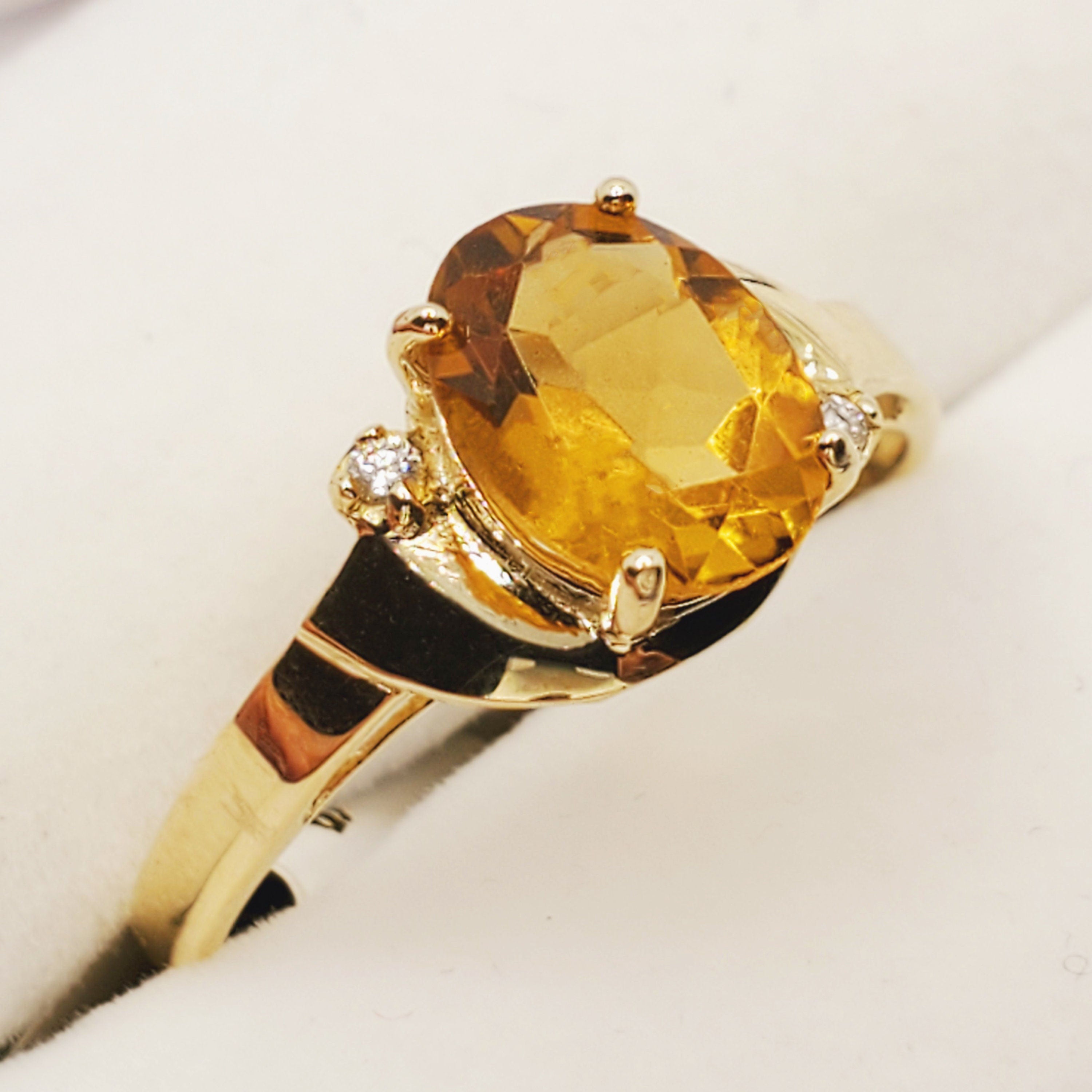 Gold Citrine Ring, 10K Yellow Gold Citrine 8x6mm and Diamond Ring, November Birthstone, Citrine Gemstone, Ring For Women, Presents For Mom