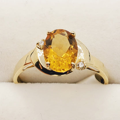 Gold Citrine Ring, 10K Yellow Gold Citrine 8x6mm and Diamond Ring, November Birthstone, Citrine Gemstone, Ring For Women, Presents For Mom