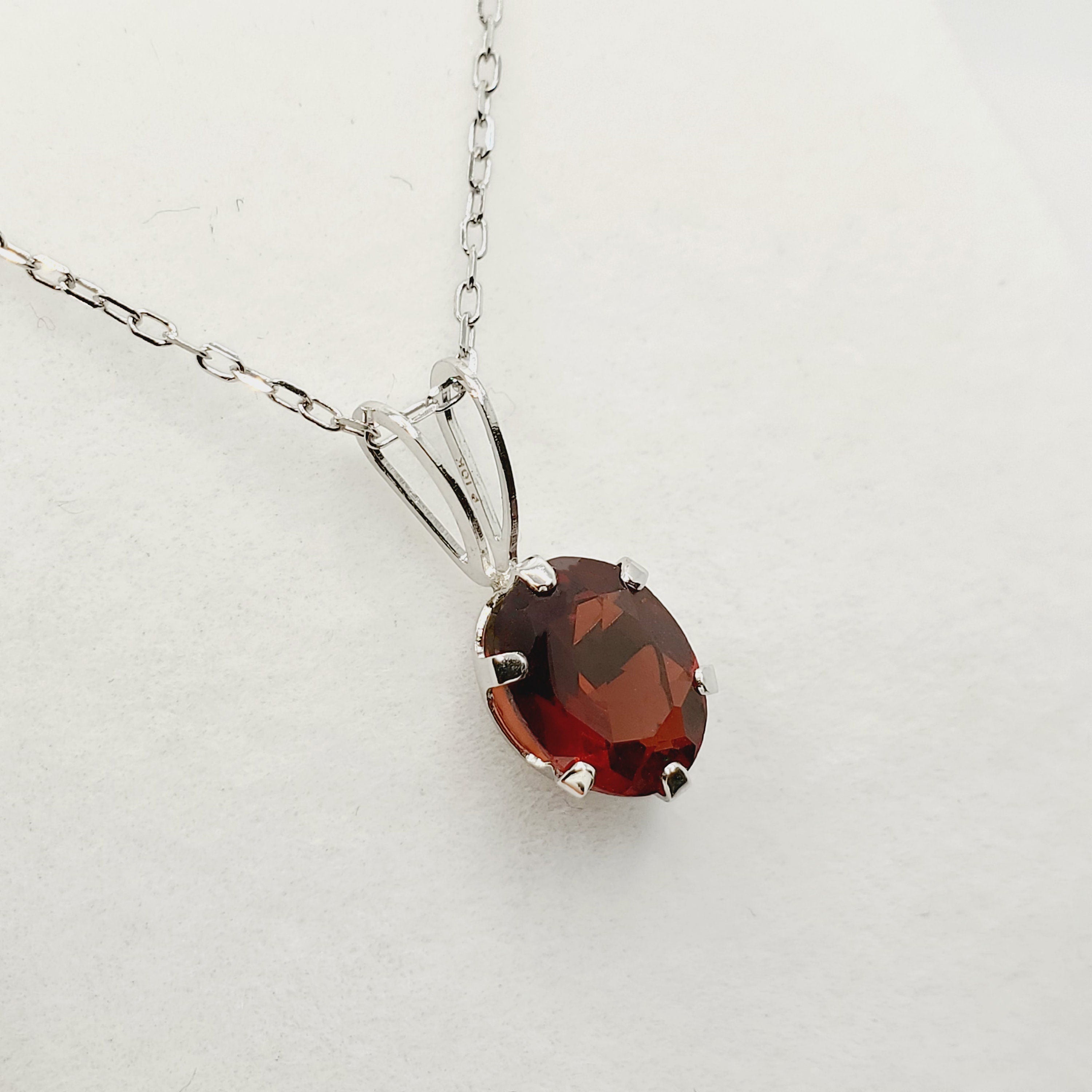 Gold Garnet Pendant, 10K White Gold Genuine Garnet 8x6mm Pendant, Garnet Jewelry, January Birthstone