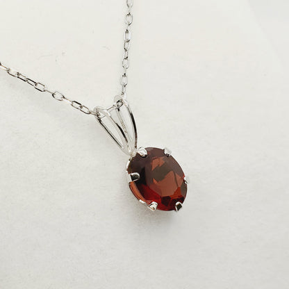 Gold Garnet Pendant, 10K White Gold Genuine Garnet 8x6mm Pendant, Garnet Jewelry, January Birthstone