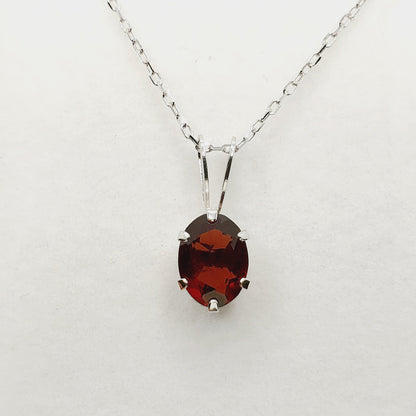 Gold Garnet Pendant, 10K White Gold Genuine Garnet 8x6mm Pendant, Garnet Jewelry, January Birthstone