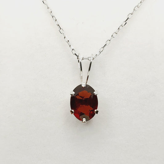 Gold Garnet Pendant, 10K White Gold Genuine Garnet 8x6mm Pendant, Garnet Jewelry, January Birthstone