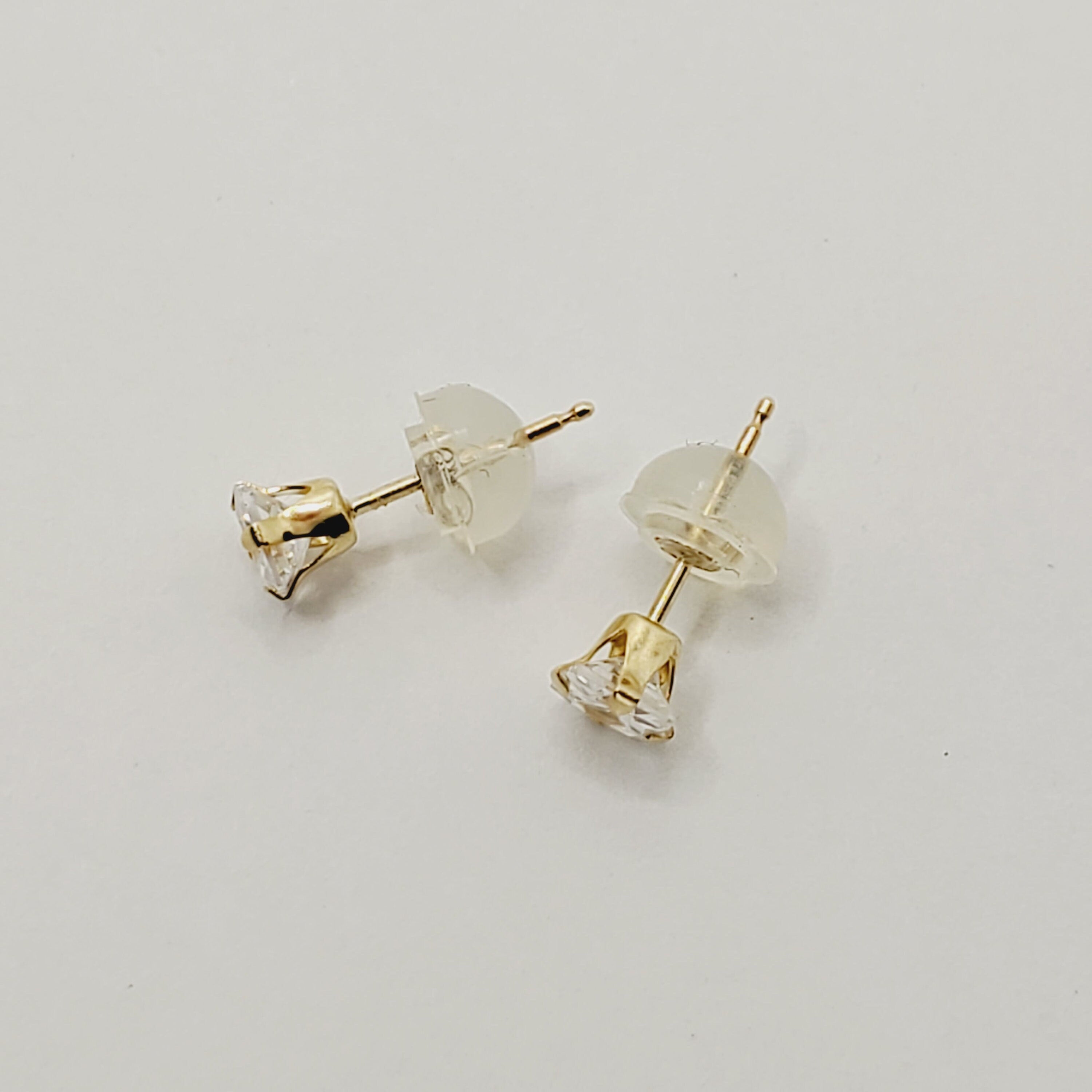 Princess Cut Pushbacks Square Studs, Yellow Gold Cubic Zirconia 4x4mm Stud Earrings, Gold CZ Earrings, Gold Princess Solitaire Earrings
