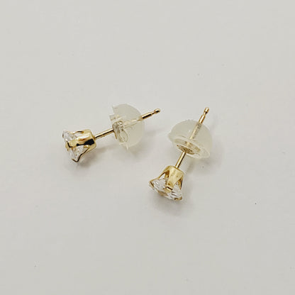 Princess Cut Pushbacks Square Studs, Yellow Gold Cubic Zirconia 4x4mm Stud Earrings, Gold CZ Earrings, Gold Princess Solitaire Earrings