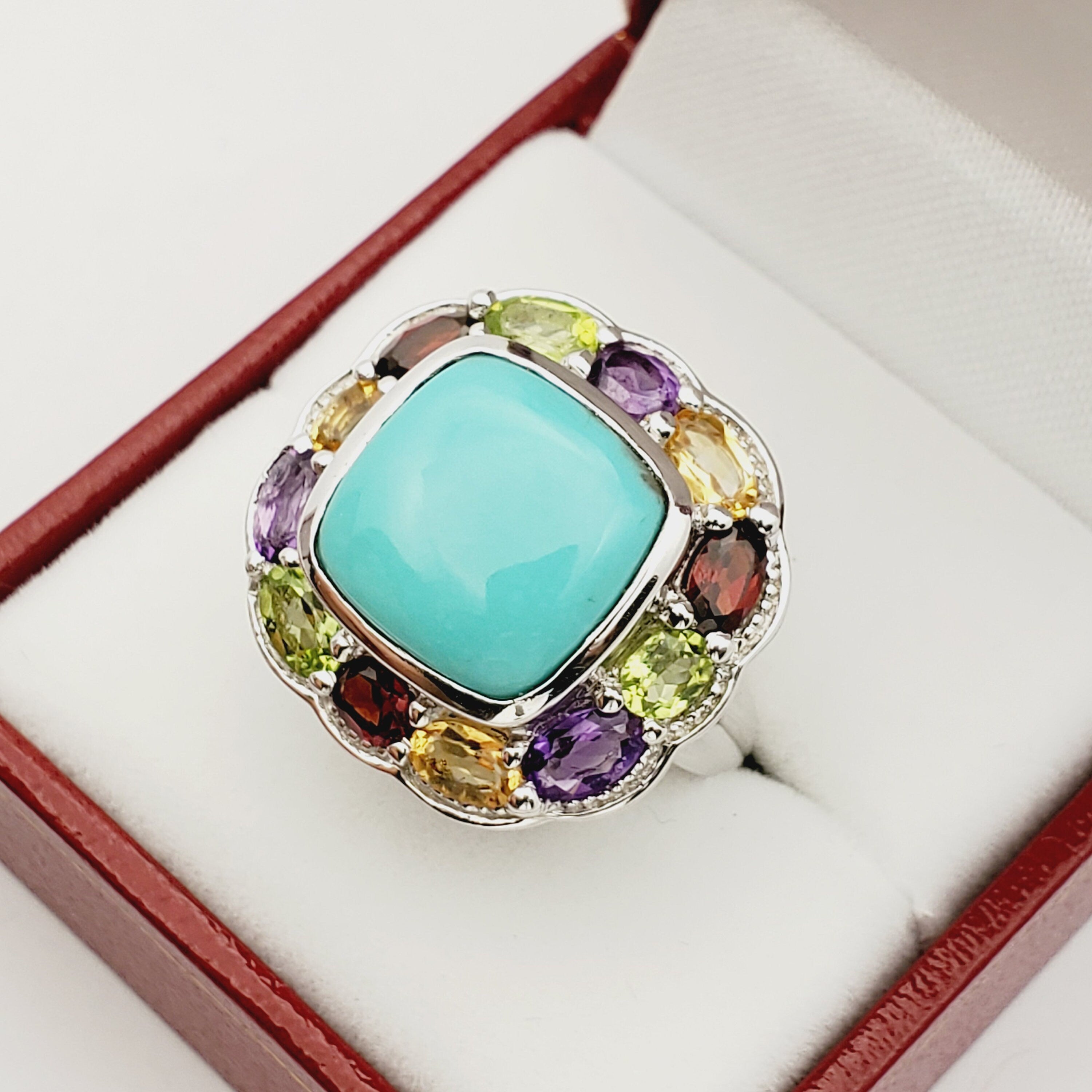 Sterling Silver Square Turquoise Ring with Genuine Gemstone, Family Birthstone Ring, Dainty Birthstone Ring, Multiple Birthstone Ring