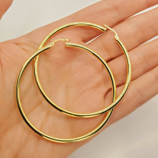 Gold Hoop Women’s Earrings, Fashionable Shiny Hoop Earrings 55mm for Women Girls, Handmade 10K Yellow Gold Circle Earrings Gift