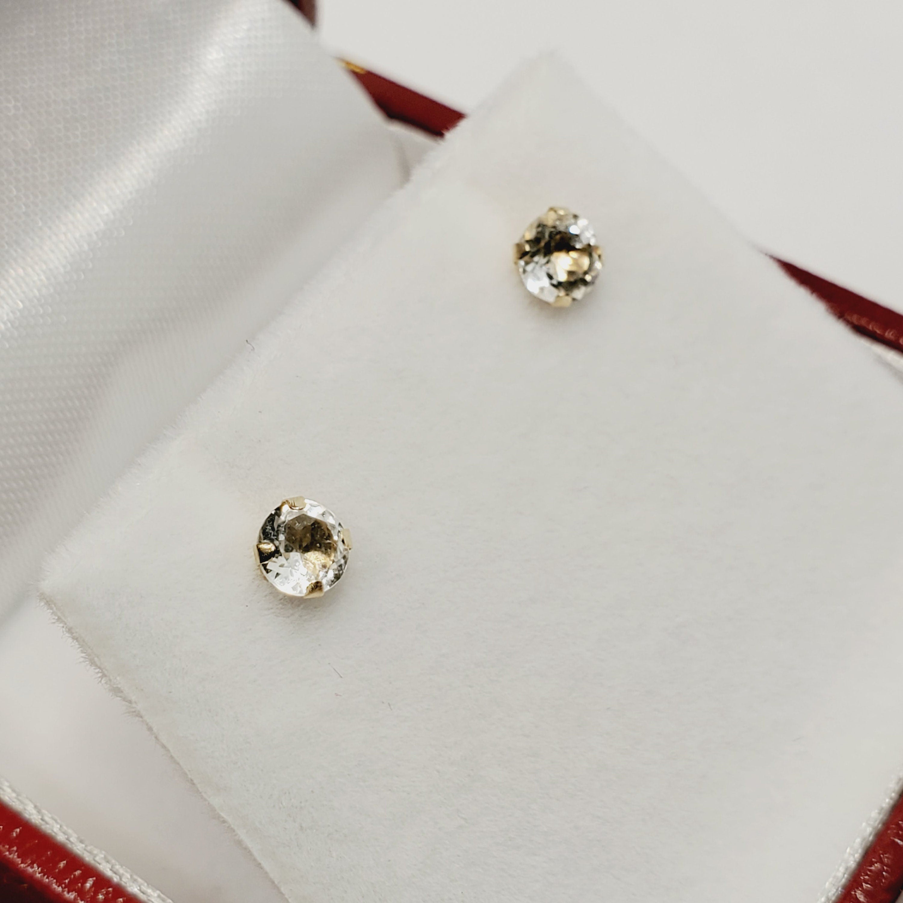 Gold White Topaz Earrings, 14K Yellow Gold Genuine  White Topaz 4x4mm stud Earrings, Handmade Earrings, Gift for her, Cute Stud Earrings