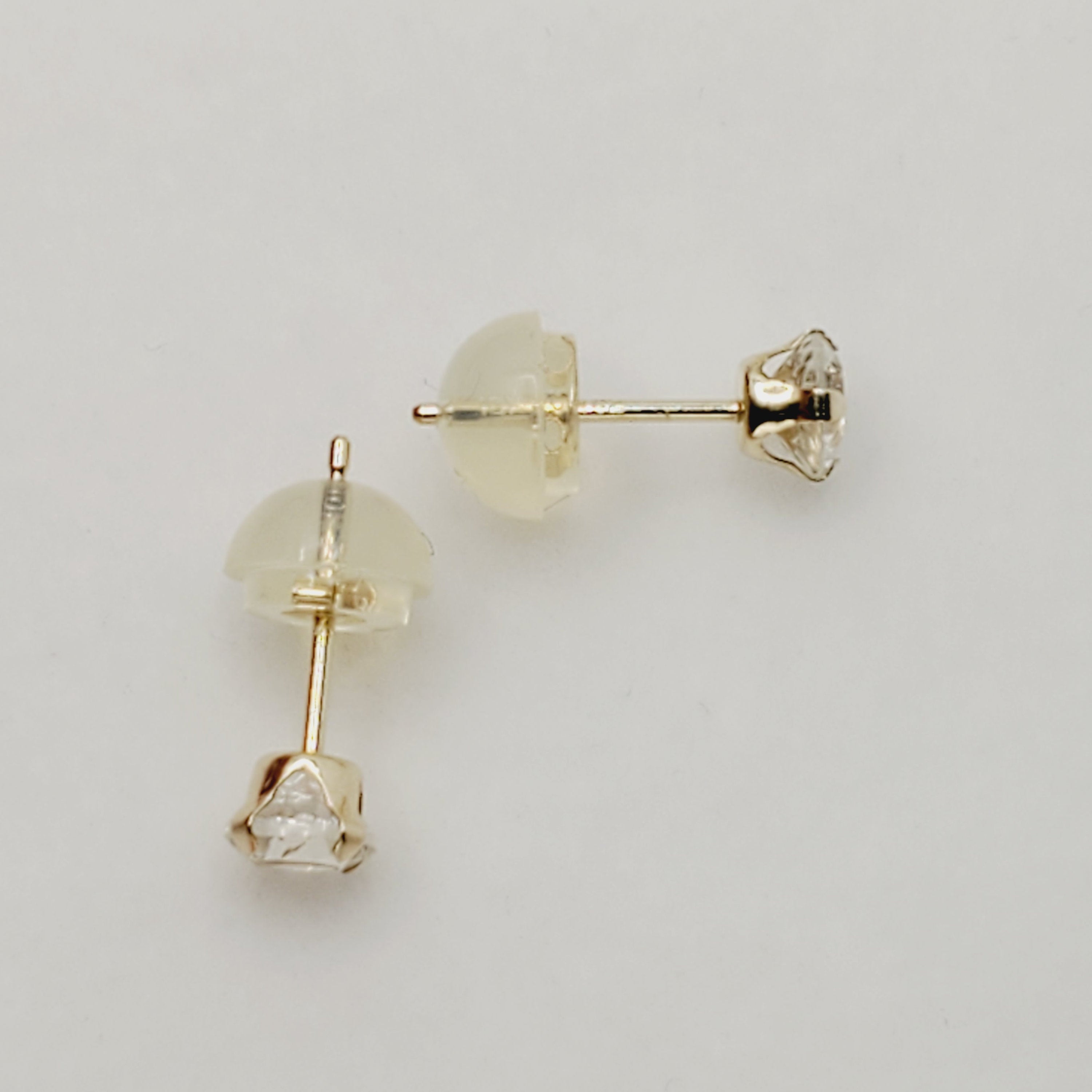 Gold White Topaz Earrings, 14K Yellow Gold Genuine  White Topaz 4x4mm stud Earrings, Handmade Earrings, Gift for her, Cute Stud Earrings