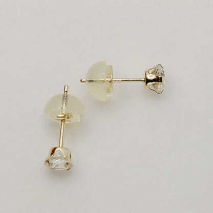 Gold White Topaz Earrings, 14K Yellow Gold Genuine  White Topaz 4x4mm stud Earrings, Handmade Earrings, Gift for her, Cute Stud Earrings