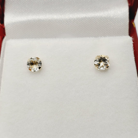 Gold White Topaz Earrings, 14K Yellow Gold Genuine  White Topaz 4x4mm stud Earrings, Handmade Earrings, Gift for her, Cute Stud Earrings