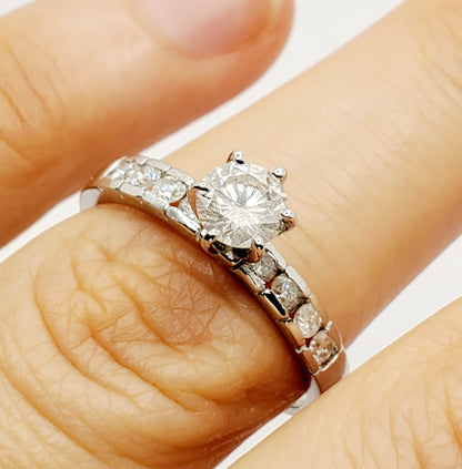 Gold Diamond Ring, 14K White Gold Natural Diamond (0.80ct) Ring, Engagement Wedding Promise Rings For Women