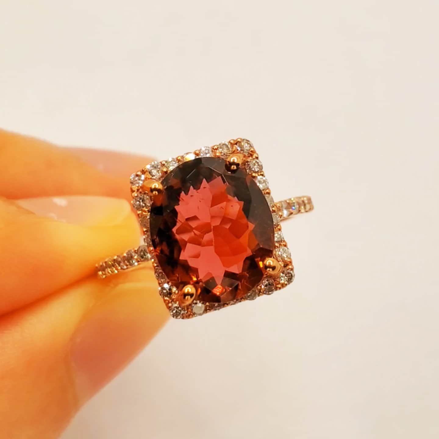 Gold Natural Tourmaline Ring, 10K Rose Gold Natural Tourmaline with Diamond Ring, Pink Gemstone Ring, Wedding Engagement Christmas Gift