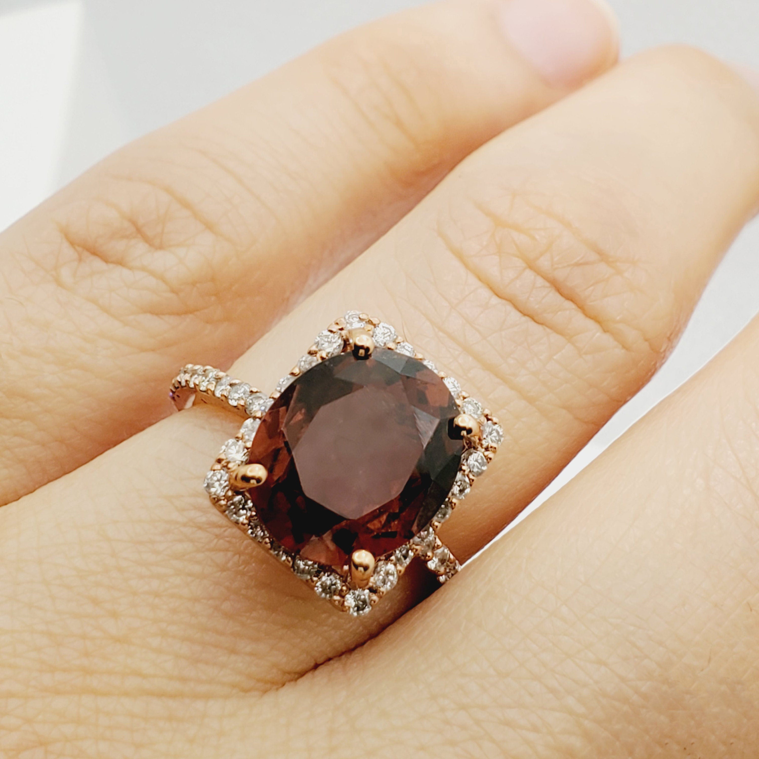 Gold Natural Tourmaline Ring, 10K Rose Gold Natural Tourmaline with Diamond Ring, Pink Gemstone Ring, Wedding Engagement Christmas Gift