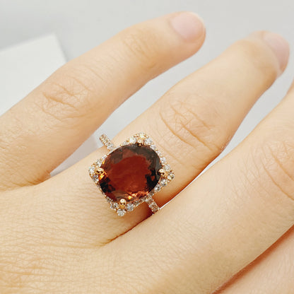 Gold Natural Tourmaline Ring, 10K Rose Gold Natural Tourmaline with Diamond Ring, Pink Gemstone Ring, Wedding Engagement Christmas Gift