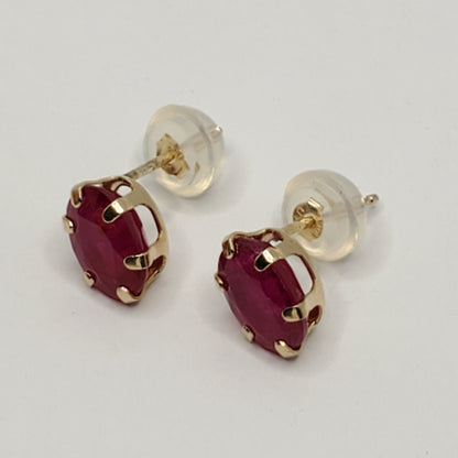Gold Ruby Stud Earrings, 10K Yellow Gold Genuine Ruby 7x5mm Stud Earrings, July Birthstone, Earrings For Her