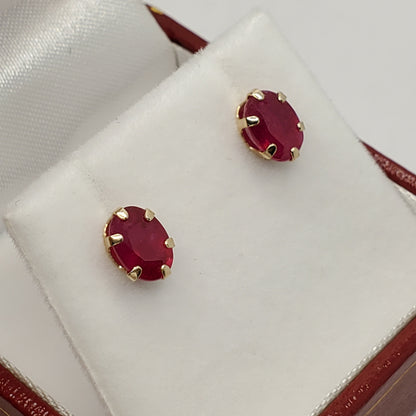 Gold Ruby Stud Earrings, 10K Yellow Gold Genuine Ruby 7x5mm Stud Earrings, July Birthstone, Earrings For Her
