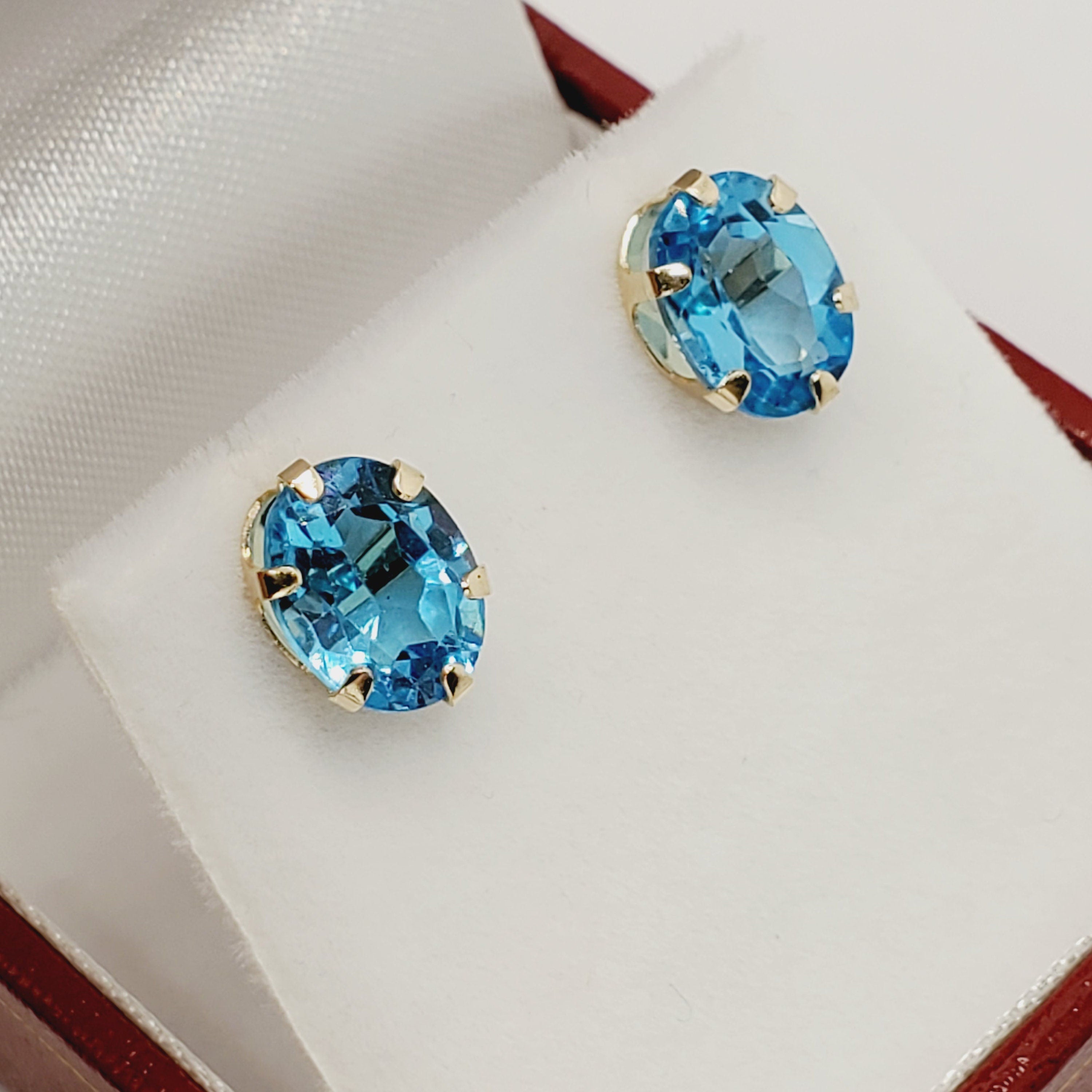 Blue Topaz  Earrings | 10K Yellow Gold Blue Topaz 9x7mm Stud Earrings