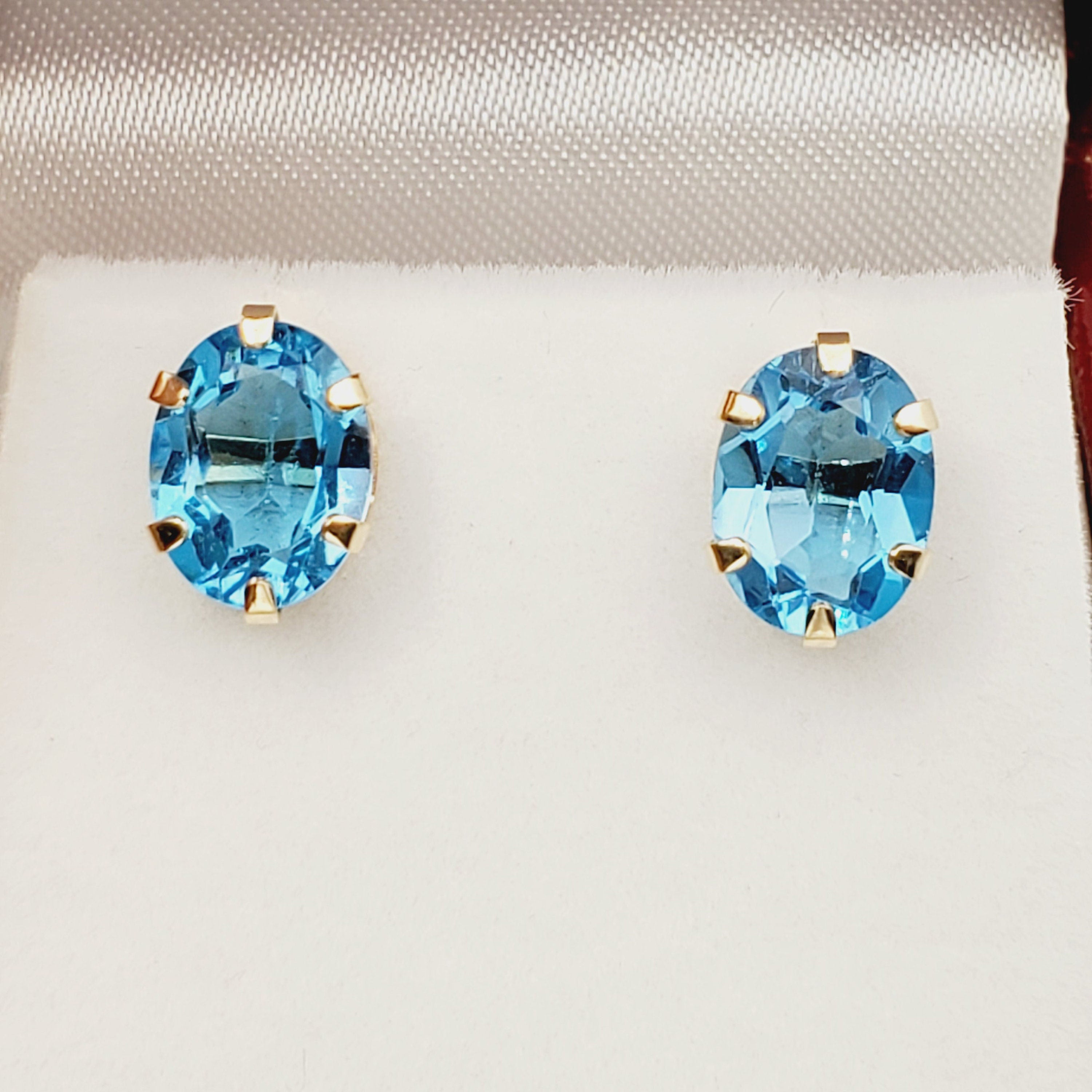 Blue Topaz  Earrings | 10K Yellow Gold Blue Topaz 9x7mm Stud Earrings