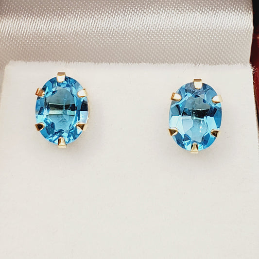 Blue Topaz  Earrings | 10K Yellow Gold Blue Topaz 9x7mm Stud Earrings
