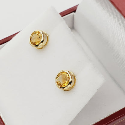 Gold Citrine Stud Earrings, 14K Yellow Gold Genuine Citrine 5x5mm Stud Earrings, November Birthstone