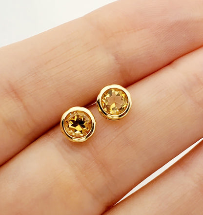 Gold Citrine Stud Earrings, 14K Yellow Gold Genuine Citrine 5x5mm Stud Earrings, November Birthstone
