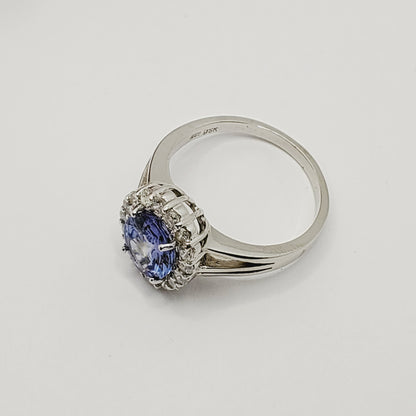 Gold Tanzanite Ring, 14K White Gold Natural Tanzanite With Diamond Ring, Wedding Engagement Christmas Gift, December Birthstone