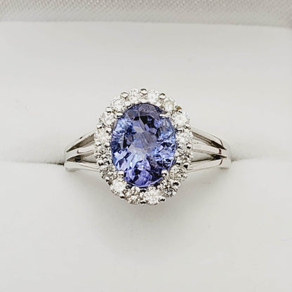Gold Tanzanite Ring, 14K White Gold Natural Tanzanite With Diamond Ring, Wedding Engagement Christmas Gift, December Birthstone