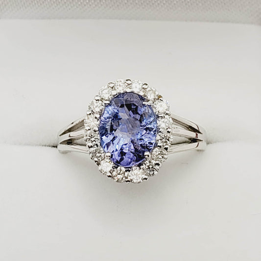 Gold Tanzanite Ring, 14K White Gold Natural Tanzanite With Diamond Ring, Wedding Engagement Christmas Gift, December Birthstone