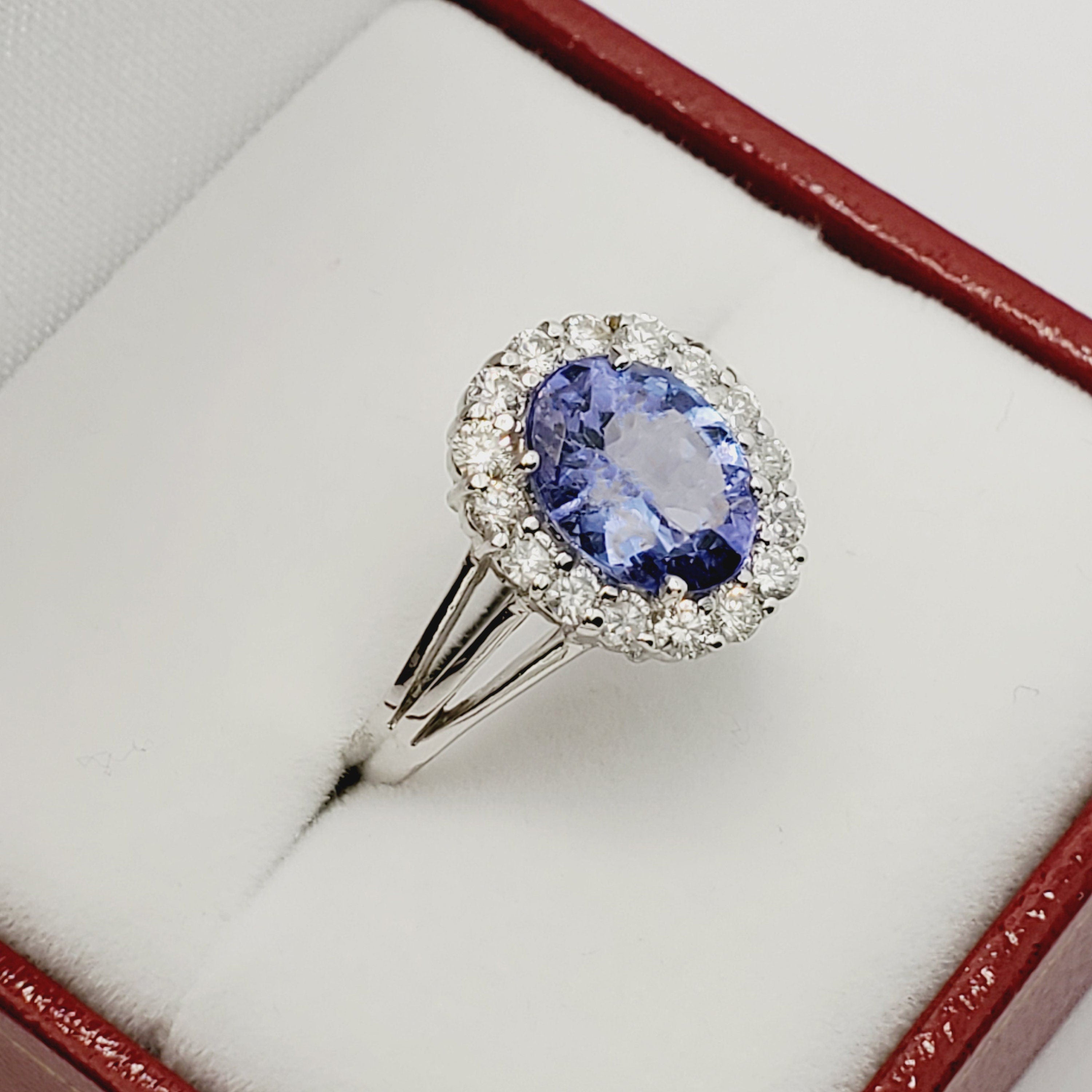 Gold Tanzanite Ring, 14K White Gold Natural Tanzanite With Diamond Ring, Wedding Engagement Christmas Gift, December Birthstone