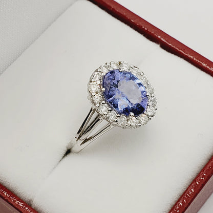 Gold Tanzanite Ring, 14K White Gold Natural Tanzanite With Diamond Ring, Wedding Engagement Christmas Gift, December Birthstone