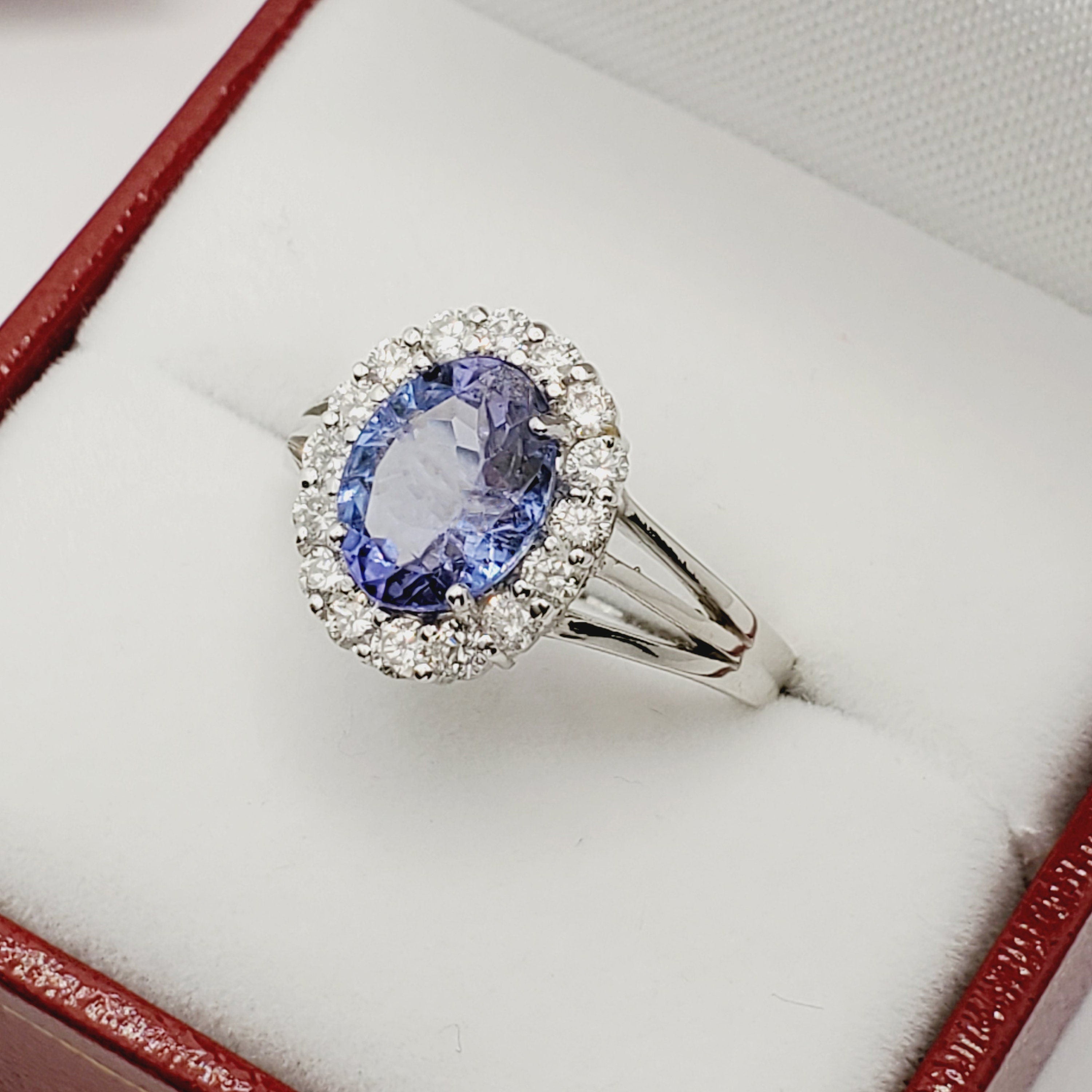 Gold Tanzanite Ring, 14K White Gold Natural Tanzanite With Diamond Ring, Wedding Engagement Christmas Gift, December Birthstone