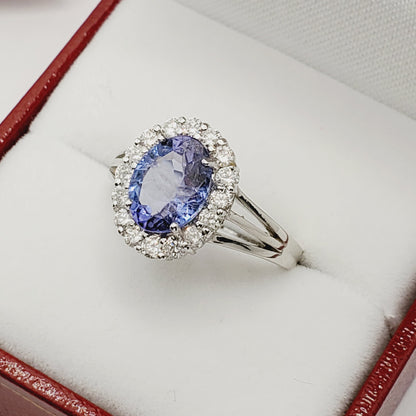 Gold Tanzanite Ring, 14K White Gold Natural Tanzanite With Diamond Ring, Wedding Engagement Christmas Gift, December Birthstone