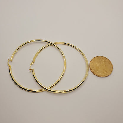 Large Gold Hoop Women’s Earrings, Fashionable Shiny Jewelry Earrings for Girls, Handmade 10K Yellow Gold Circle Earrings 75mm, Simple Hoops