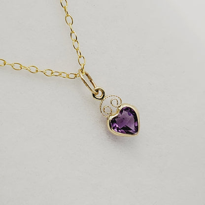 Gold Amethyst Pendant Necklace,  14K Yellow Gold Genuine Heart Shape Amethyst Pendant, Purple Gemstone Charm for Ladies